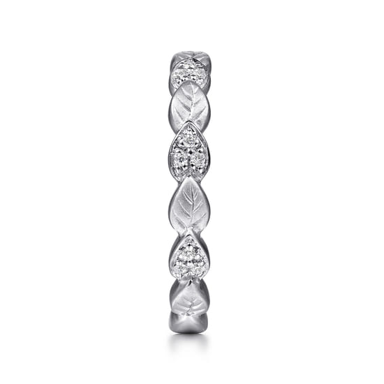 14K White Gold Delicate Leaf Diamond Stackable Ring angle 4