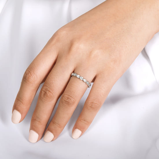 14K White Gold Delicate Leaf Diamond Stackable Ring angle 5