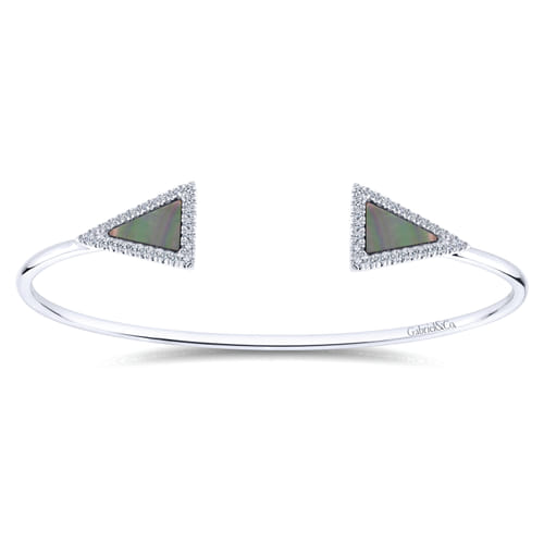 14K White Gold Diamond & Black Mother of Pearl Bangle