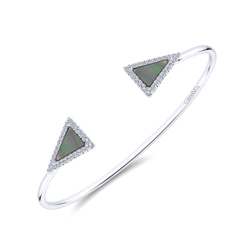 14K White Gold Diamond & Black Mother of Pearl Bangle