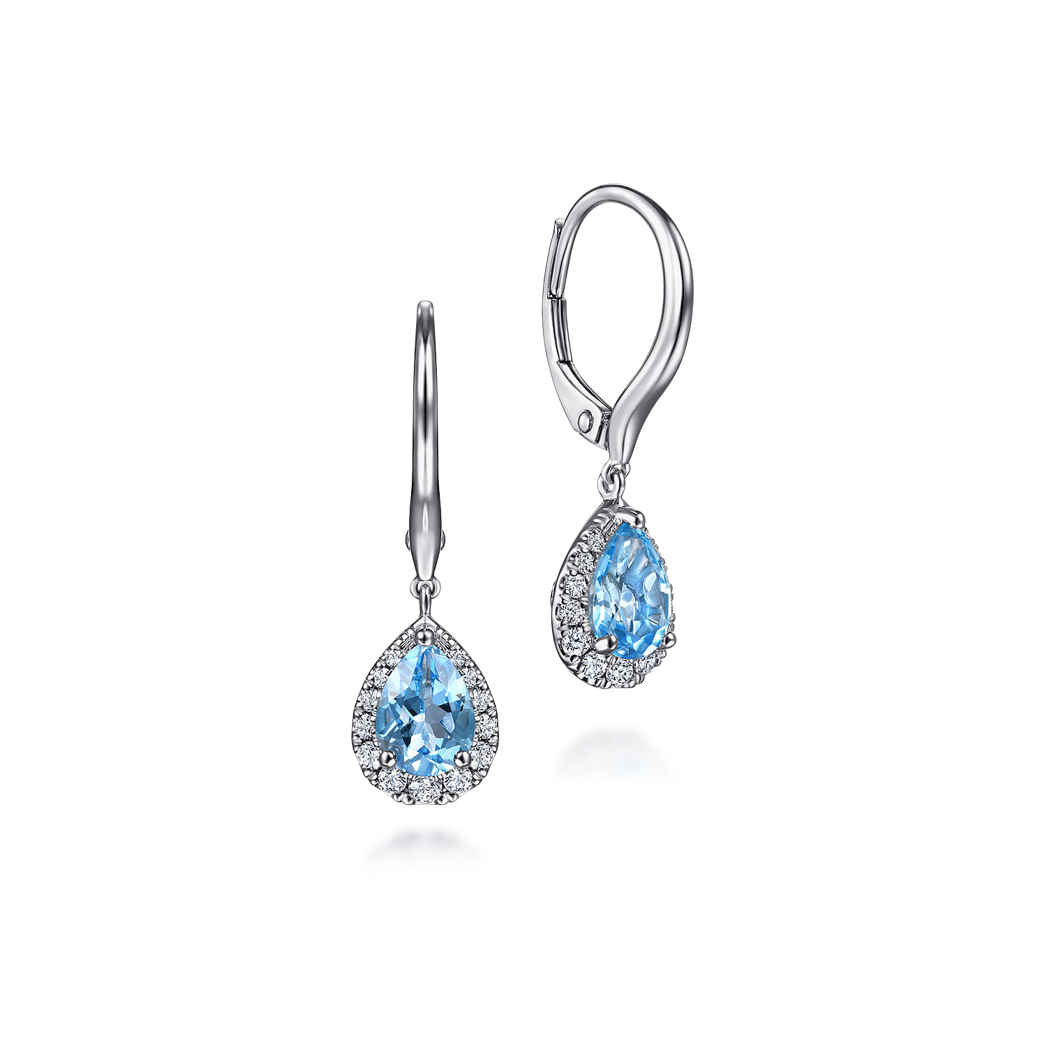 14K White Gold Diamond & Blue Topaz Earrings