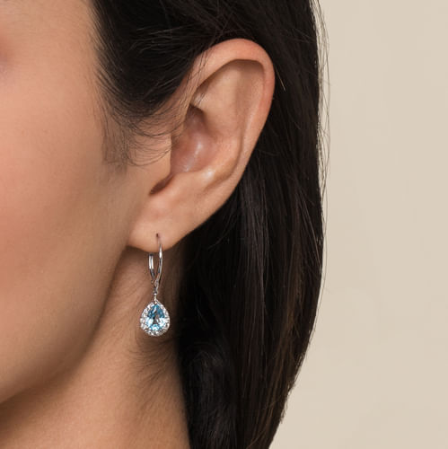 14K White Gold Diamond & Blue Topaz Earrings