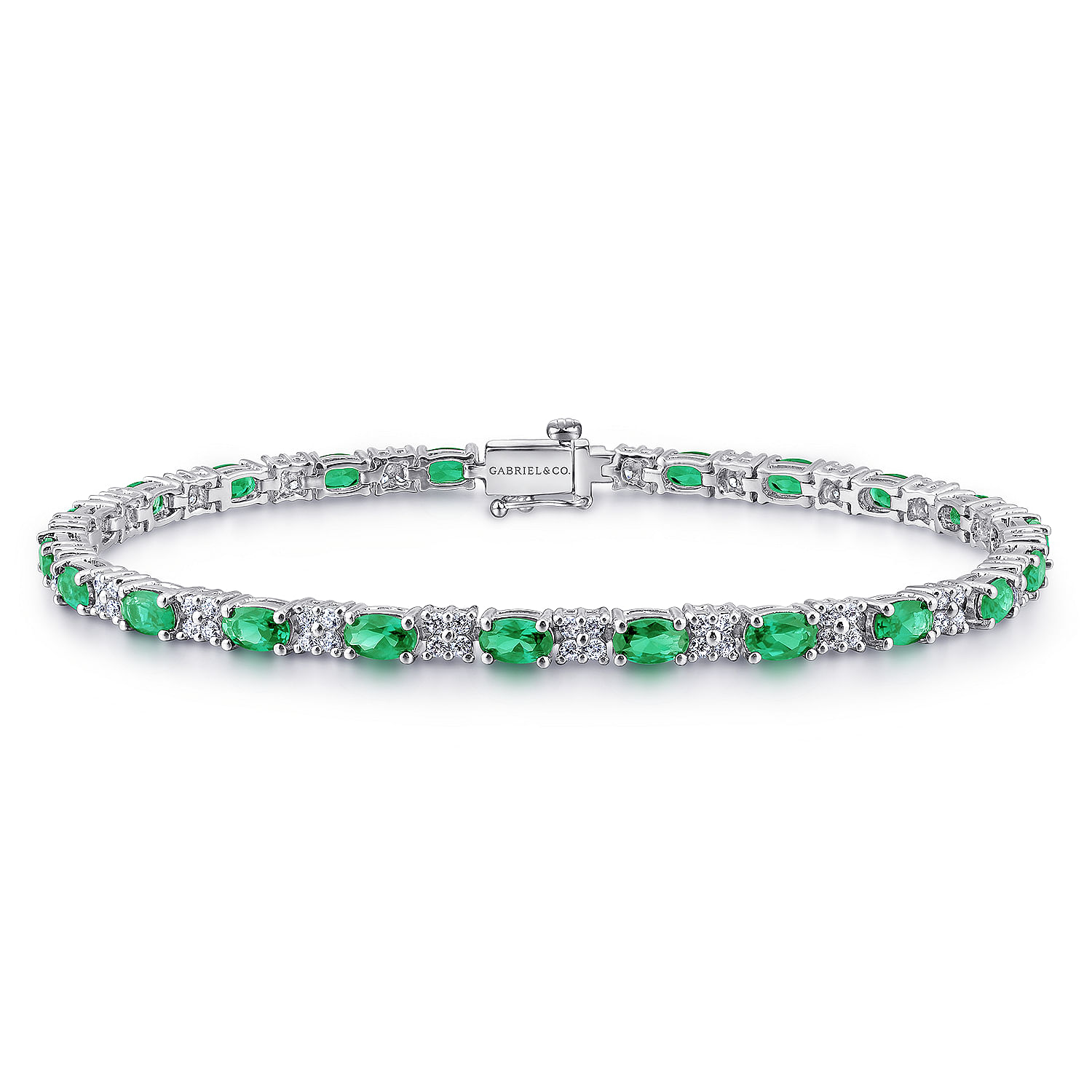 14K White Gold Diamond & Emerald Tennis Bracelet