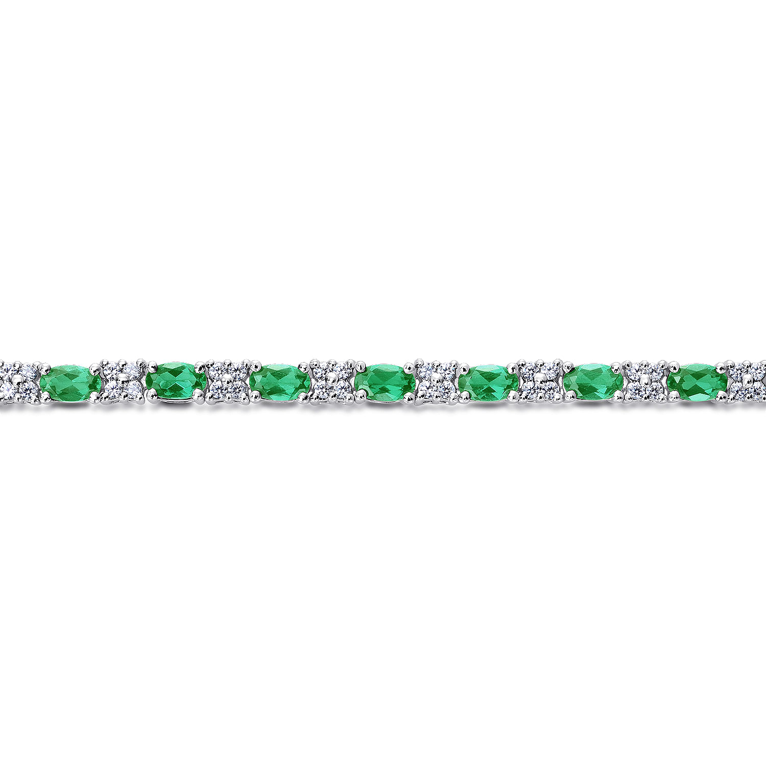 14K White Gold Diamond & Emerald Tennis Bracelet
