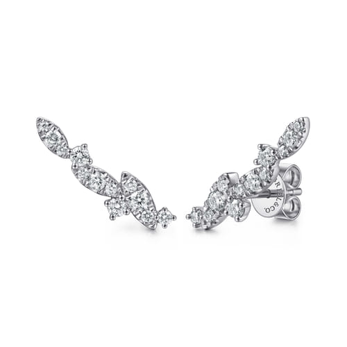 14K White Gold Diamond  Marquise Ear Climber Earrings