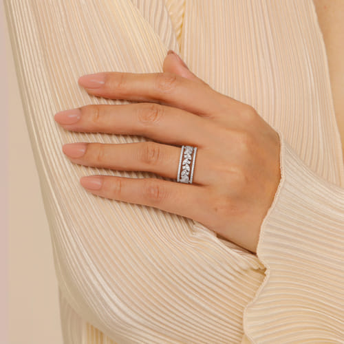 14K White Gold Diamond  Marquise Easy Stackable Ring