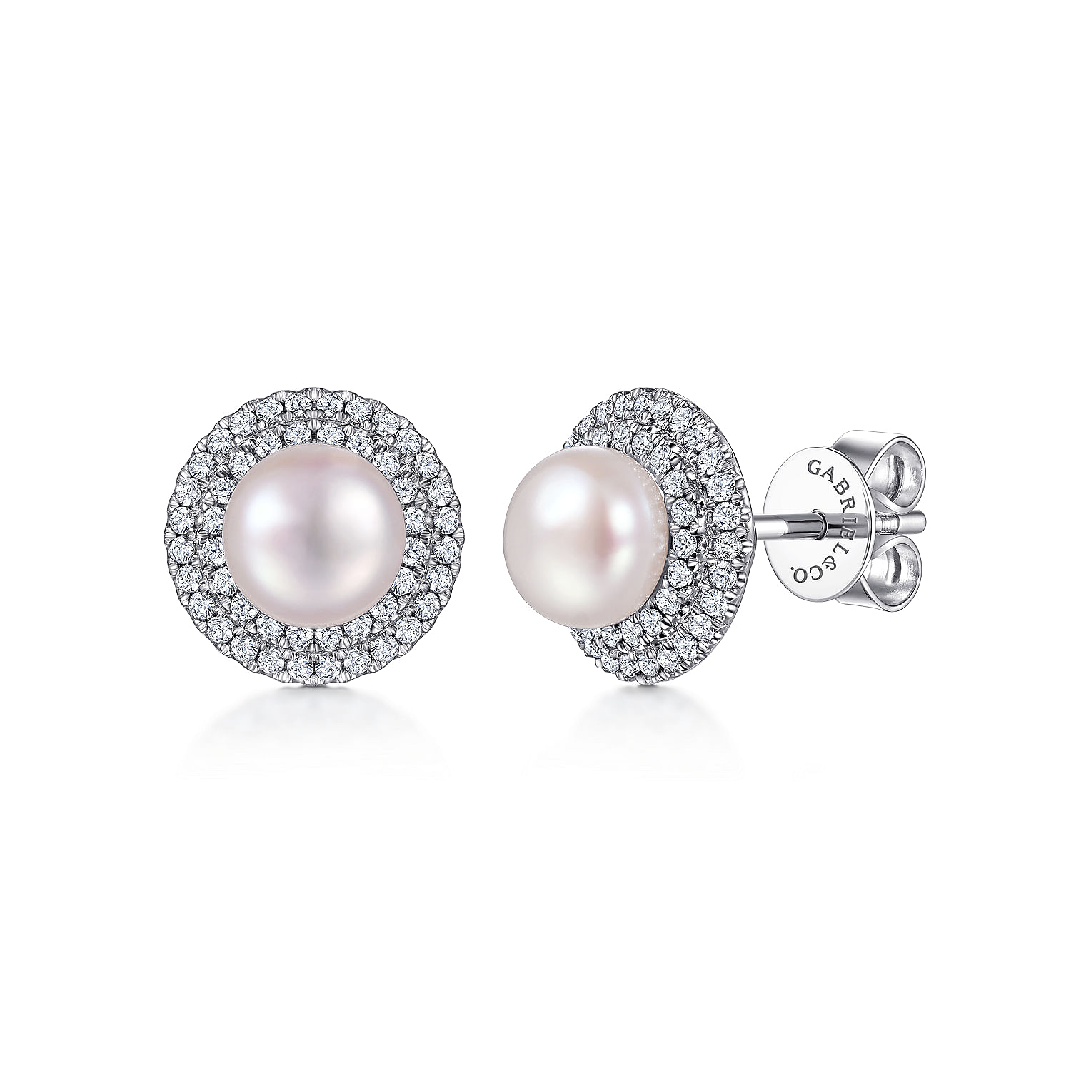 14K White Gold Diamond & Pearl Earrings