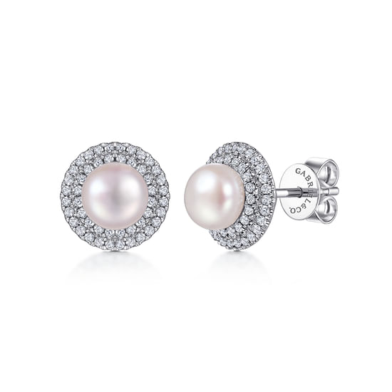 Gabriel - 14K White Gold Diamond & Pearl Earrings