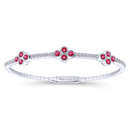 14K White Gold Diamond & Ruby Bangle