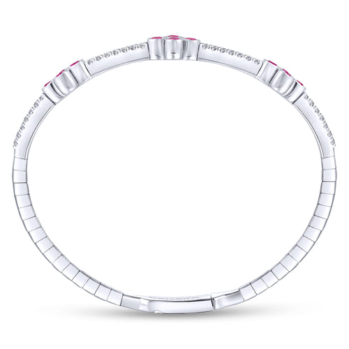 14K White Gold Diamond & Ruby Bangle