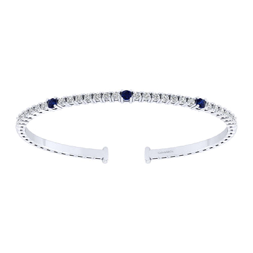 14K White Gold Diamond & Sapphire Bangle