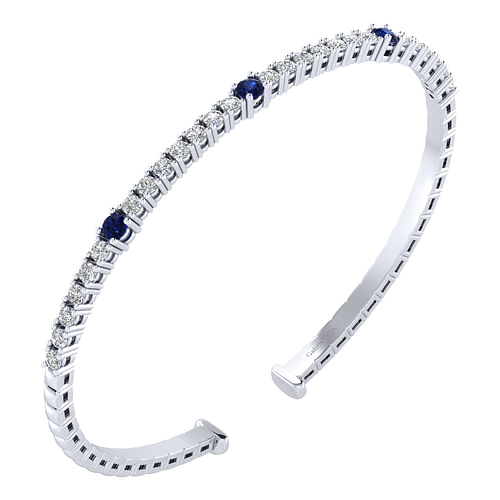 14K White Gold Diamond & Sapphire Bangle