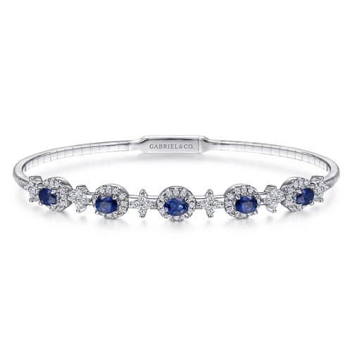 14K White Gold Diamond & Sapphire Bangle