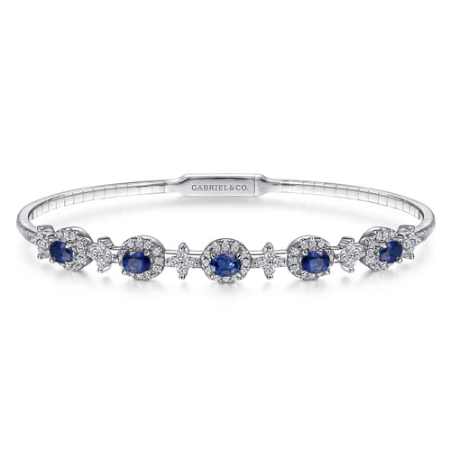 14K White Gold Diamond & Sapphire Bangle