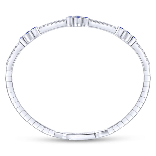 14K White Gold Diamond & Sapphire Clover Bangle