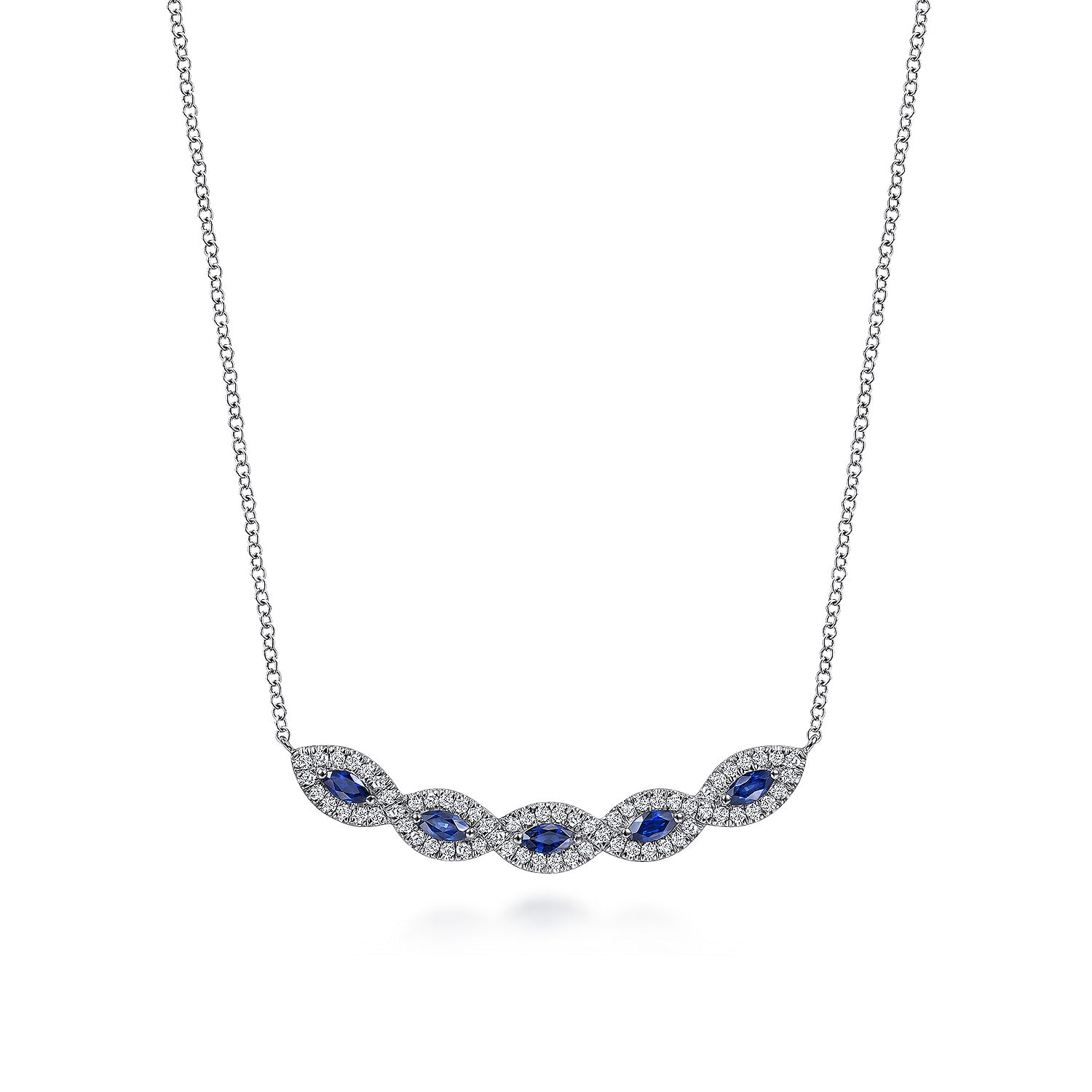 14K White Gold Diamond & Sapphire Necklace