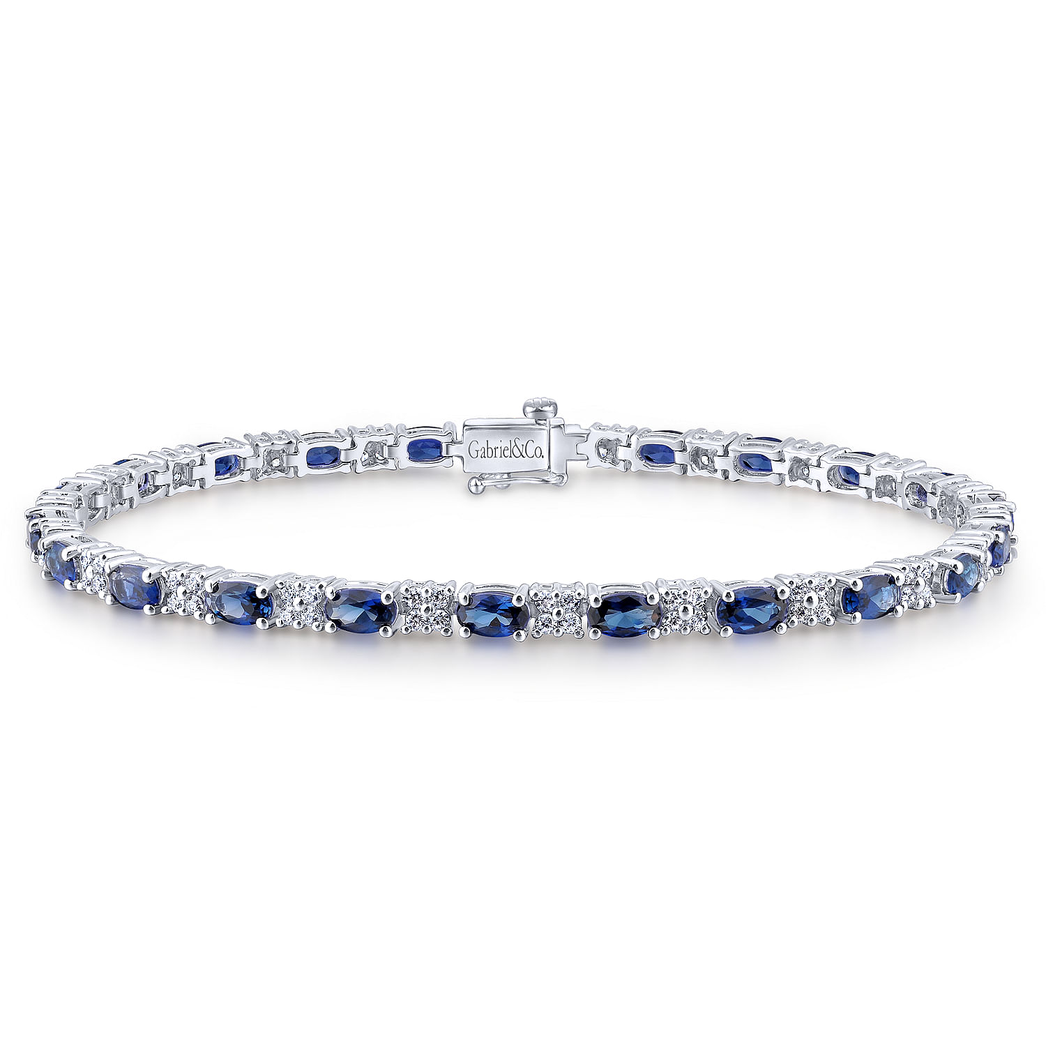 14K White Gold Diamond & Sapphire Tennis Bracelet