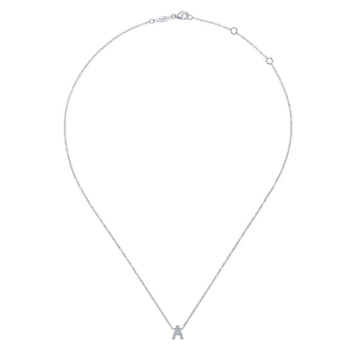 14K White Gold Diamond A Initial Pendant Necklace