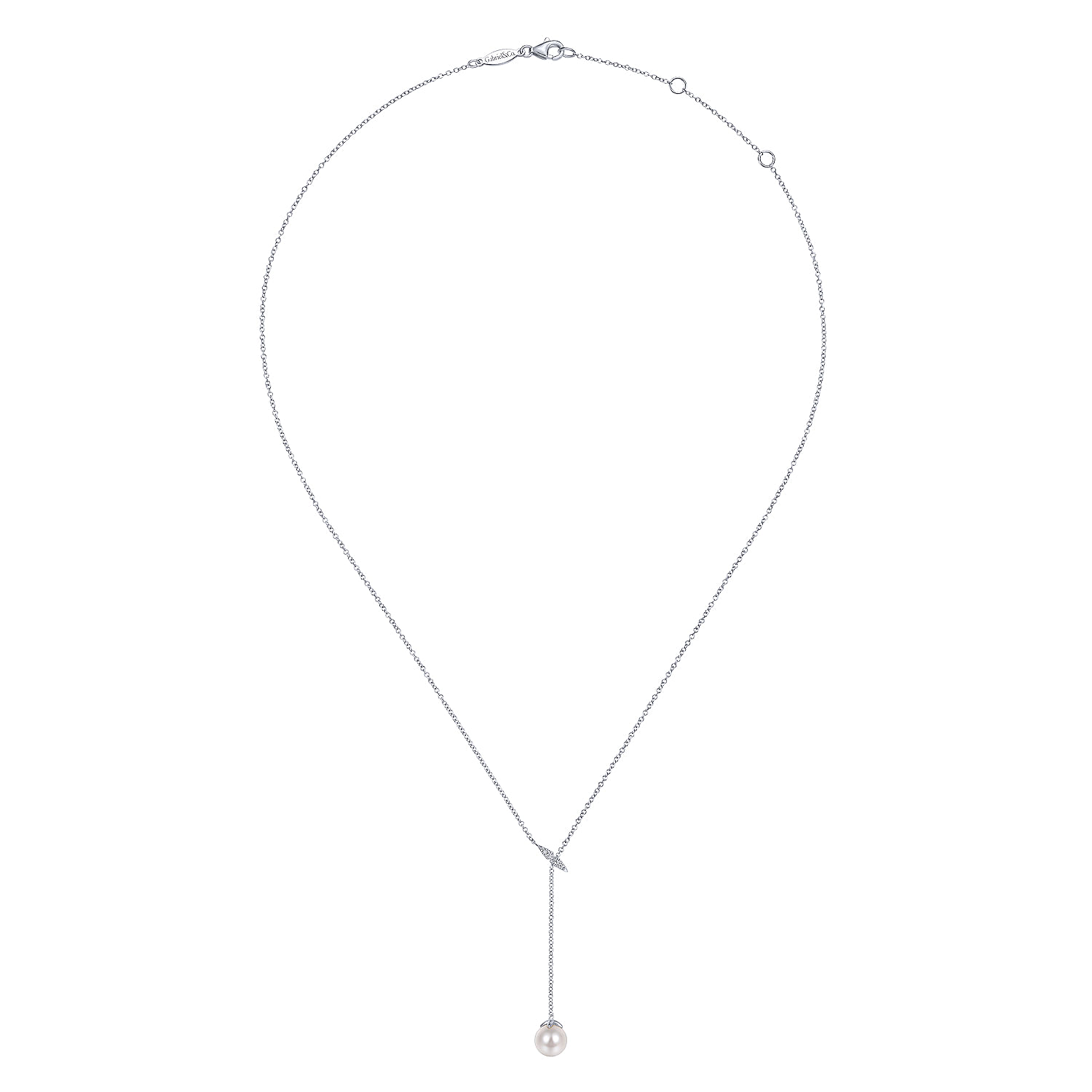 14K White Gold Diamond And Pearl Y Knot Necklace 