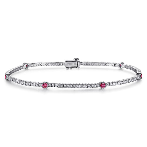 14K White Gold Diamond And Ruby Tennis Bracelet