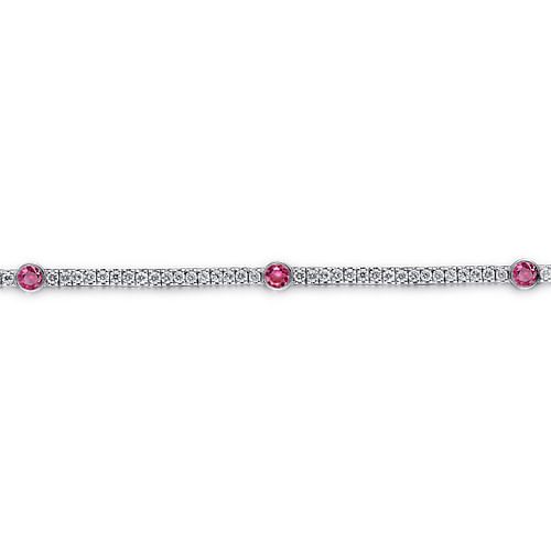 14K White Gold Diamond And Ruby Tennis Bracelet