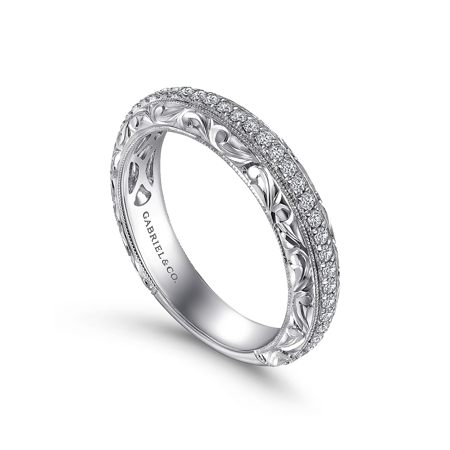 14K White Gold Diamond Anniversary Band with Engraved Frame