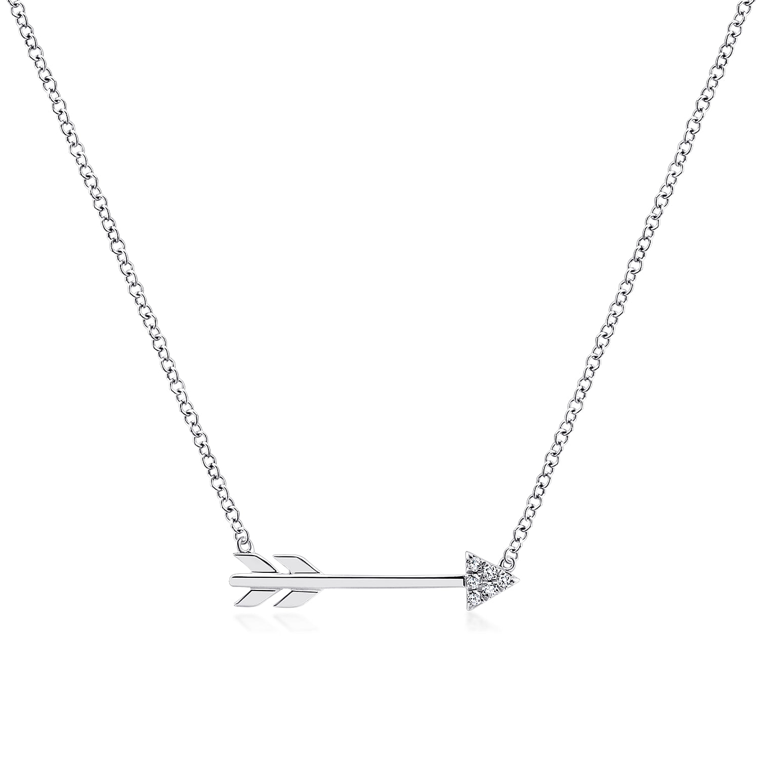 14K White Gold Diamond Arrow Necklace