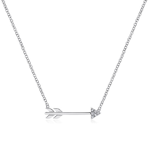 14K White Gold Diamond Arrow Necklace