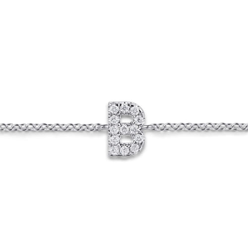14K White Gold Diamond B Initial Chain Bracelet