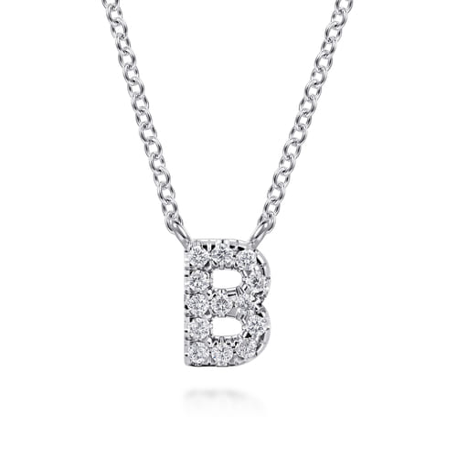 14K White Gold Diamond B Initial Pendant Necklace