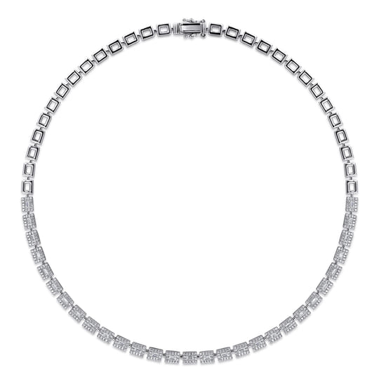 14K White Gold Diamond Baguette Halo Station Necklace angle 2
