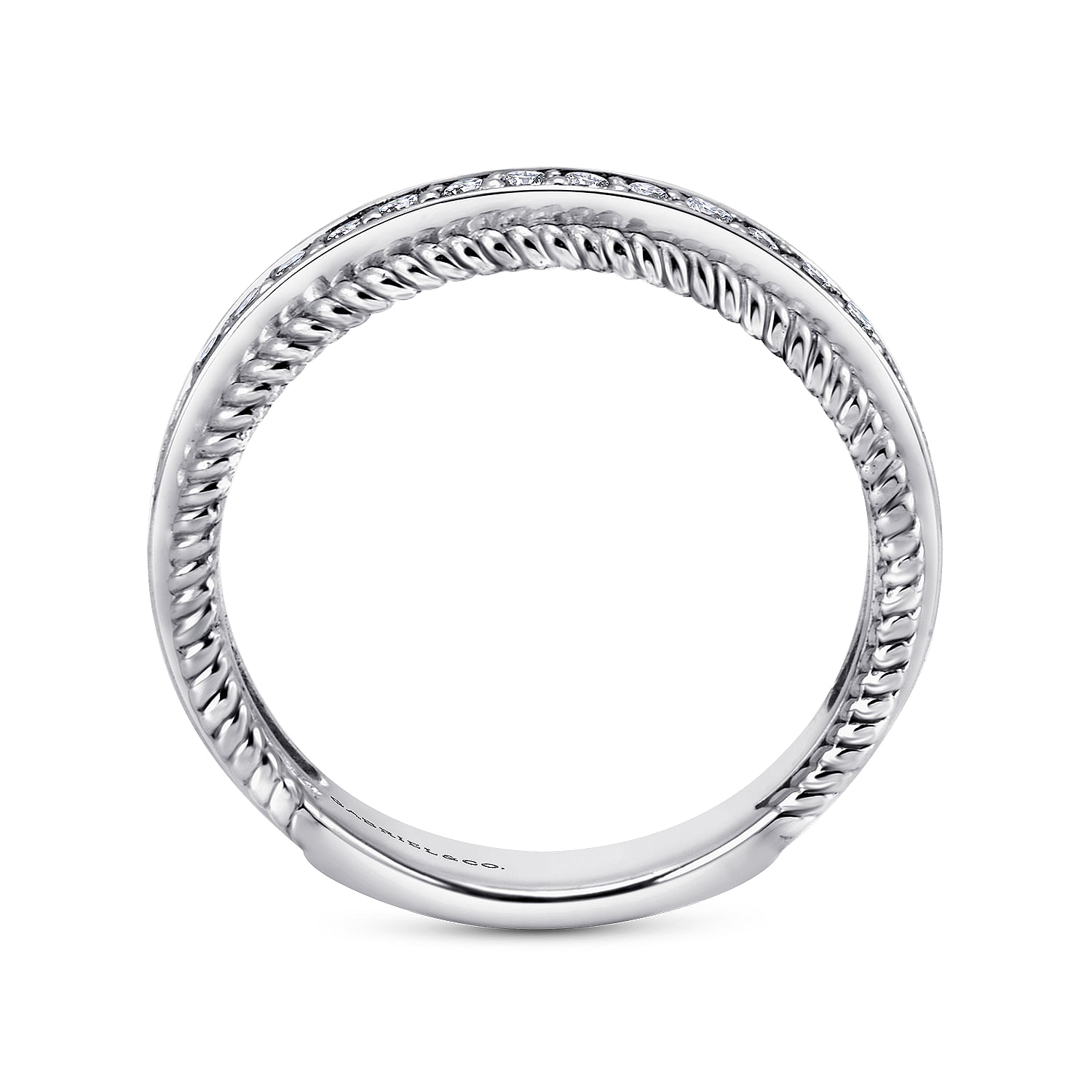 14K White Gold Diamond Band with Twisted Rope Accent