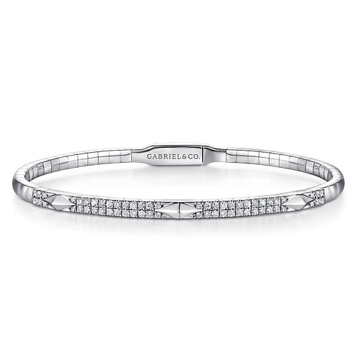 14K White Gold Diamond Bangle with Pyramid Rhombus Stations