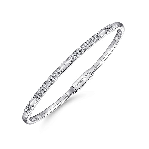 14K White Gold Diamond Bangle with Pyramid Rhombus Stations