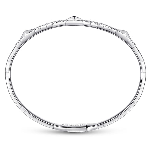 14K White Gold Diamond Bangle with Pyramid Rhombus Stations