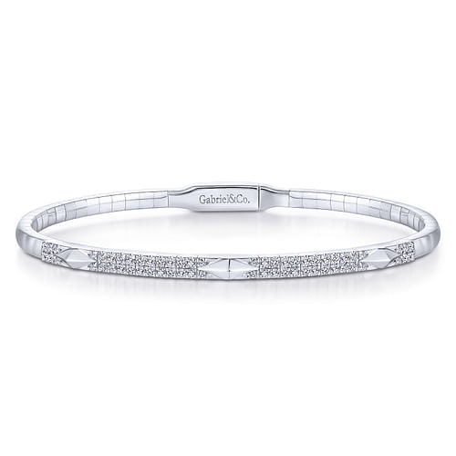 14K White Gold Diamond Bangle with Pyramid Rhombus Stations