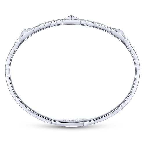 14K White Gold Diamond Bangle with Pyramid Rhombus Stations