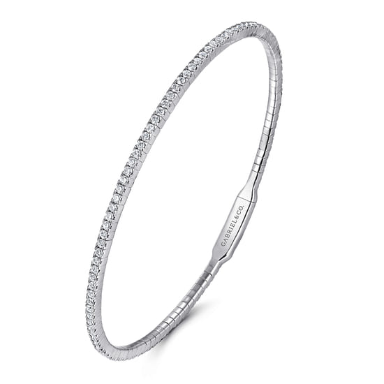 14K White Gold Diamond Bangle angle 2