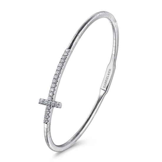 14K White Gold Diamond Bangle angle 2