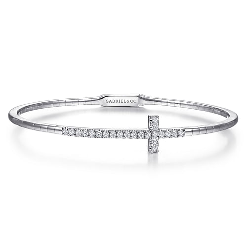 14K White Gold Diamond Bangle