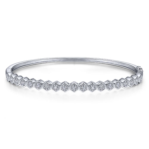 14K White Gold Diamond Bangle