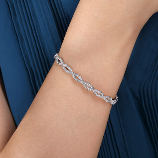 14K White Gold Diamond Bangle angle 4