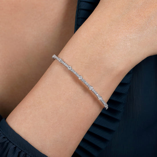 14K White Gold Diamond Bangle angle 4
