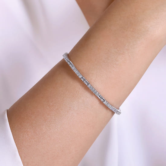 14K White Gold Diamond Bangle angle 4