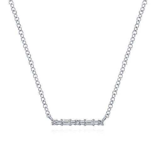 14K White Gold Diamond Bar Necklace