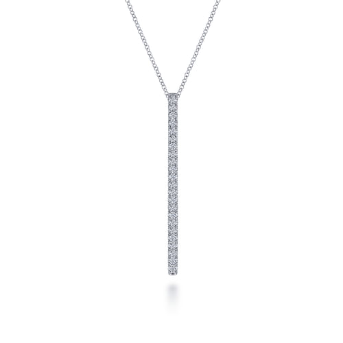 14K White Gold Diamond Bar Pendant Necklace