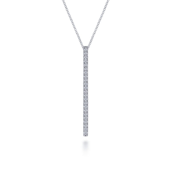 14K White Gold Diamond Bar Pendant Necklace