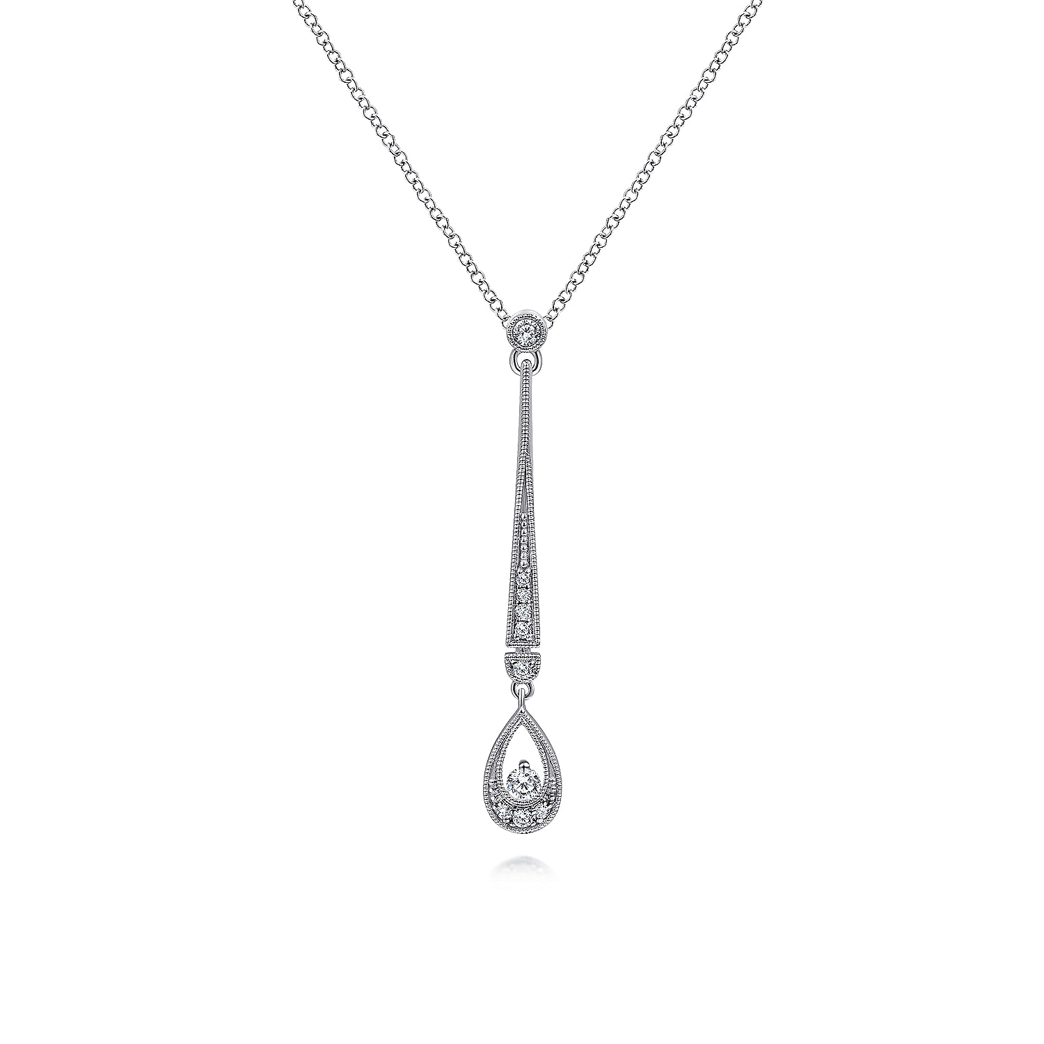 Gabriel - 14K White Gold Diamond Bar and Teardrop Necklace