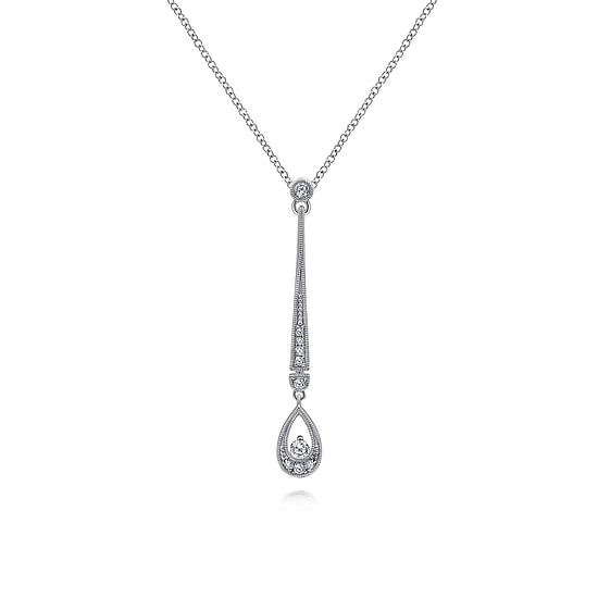 Gabriel - 14K White Gold Diamond Bar and Teardrop Necklace