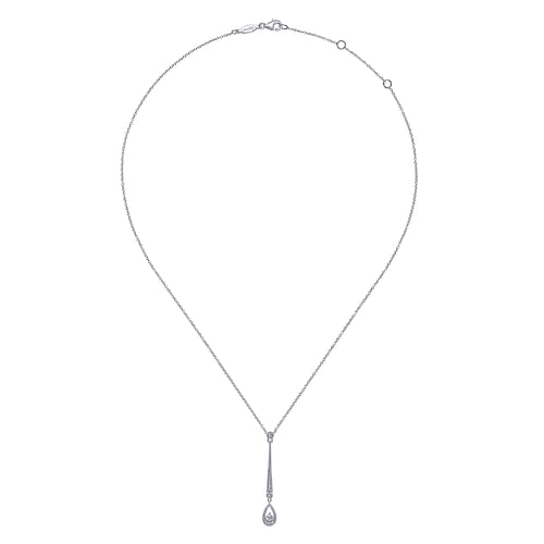 14K White Gold Diamond Bar and Teardrop Necklace